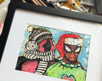 Fanart de bromance de Spideypool (marco) Deadpool + Spiderman feliz año nuevo