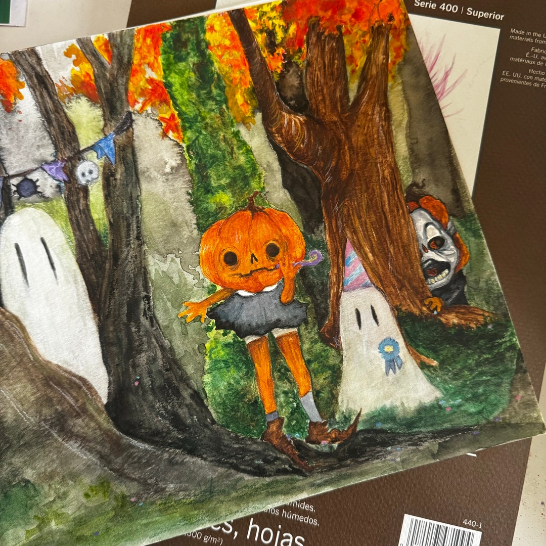 Framed Halloween Art: Silly Ghosts and Pumpkins Illustration - Etsy
