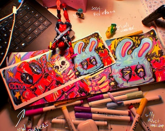 Piccola STAMPA Deadpool BUNNY SUPERSTAR da sketchbook x vibrazioni colorate e buffe x lettera