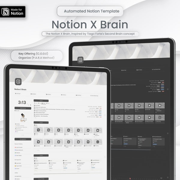 Modèle Notion Ultimate Second Brain Planner, Notion Digital Brain, objectifs, projets, gestion des routines, tableau de bord Notion, méthode P.A.R.A