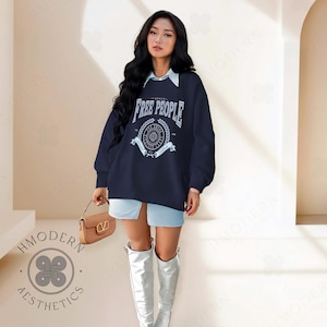 Modern Hmong Unisex Sweatshirt Pullover, Blue Preppy Varsity Shirt, Minimal Hmong Clothes Designs, Hmong Asian Gifts, Hmong Inspired Trendy