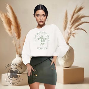 Modern Hmong Sweatshirt Pullover | Self Made Paid Minimal Line Art Girl Design | Hmong Clothes | Hmoob Gifts, Hmong Inspired Trendy Quotes