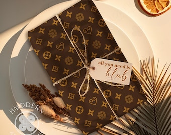 Papel de embrulho de presente de cetim marrom escuro inspirado em Hmong Luxury Vintage | 30x36, 30x72, 30x180 | Natal, aniversário, casamento, formatura, chá de bebê