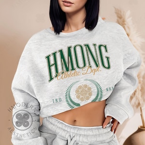 Modern Hmong Unisex Sweatshirt Pullover, Green Preppy Varsity, Minimal Hmong Clothes, Hmong Asian Gift, Hmong Inspired Trend Athletic Sport