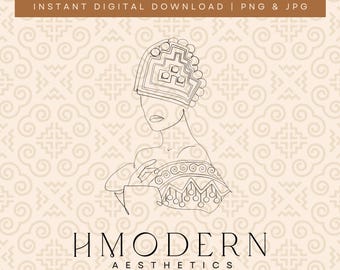 Moderne Hmong Minimal Endloslinie Kunst | Hübsche Frau Mädchen Illustration Design | Hmong Wand Kunst Druck, Traditionelle Kleidung Hut Zeichnung