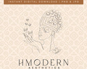 Moderne Hmong minimale doorlopende lijntekeningen | Illustratieontwerp met vlinder in hand | Hmong-kunst aan de muur meisje, traditionele vintage hoedentekening