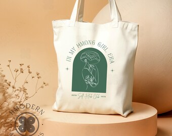 Modern Hmong Cotton Canvas Tote Bag | Hmong Girl Era Design | Minimalist Hmong Ethnic Homemade Art | Hmong Gift Ideas for Her | Trendy Hmong