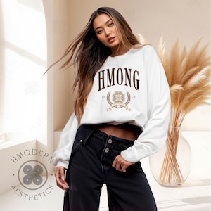 Modern Hmong Unisex Sweatshirt Pullover, Red Preppy Varsity, Minimal Hmong Clothes Design, Hmong Asian Gift, Hmong Inspired Trendy Athletic