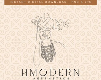 Moderne Hmong minimale doorlopende lijntekeningen | Mooi vrouwmeisje met Xauv-illustratieontwerp | Hmong-muurkunstdruk, traditionele hoedtekening