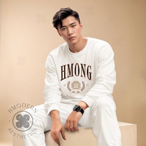 Modern Hmong Unisex Sweatshirt Pullover, Red Preppy Varsity, Minimal Hmong Clothes Design, Hmong Asian Gifts, Hmong Inspired Trendy Athletic