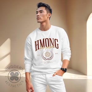 Modern Hmong Unisex Sweatshirt Pullover, Red Preppy Varsity , Minimal Hmong Clothes Designs, Hmong Asian Gifts, Hmong Inspired Trendy Quotes
