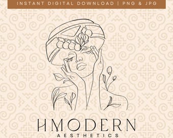 Moderne Hmong Minimal Endloslinie Kunst | Frau Mädchen Illustration Design | Hmong Wall Art Print, Traditionelle Kleidung Donut Hut 2 Zeichnung