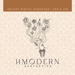 Modern Hmong Minimal Continuous Line Art | Woman Girl Flowers in Hair Illustration Design | Hmong Wall Art Print, Traditional Xauv Drawing