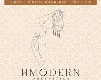 Moderne Hmong Minimal Endloslinie Kunst | Abstrakte Frau Mädchen Tanzen Illustration Design | Hmong Wand Kunst Druck, Traditionelle Hut Zeichnung