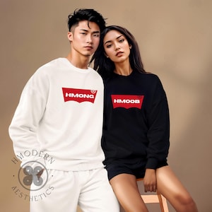 Modern Hmong Unisex Sweatshirt Pullover, Custom Minimal Hmong Clothes, Brand Logo Designs, Hmong Asian Gifts, Hmong Inspired Trendy Preppy