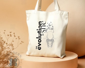 Modern Hmong Cotton Canvas Tote Bag | Evolution of She Design | Minimalist Hmong Ethnic Homemade Art Accessory | Hmong Gift Ideas for Her