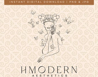 Moderne Hmong minimale doorlopende lijntekeningen | Vrouw meisje met vlinders illustratieontwerp | Hmong-muurkunst, traditionele pomponhoedtekening