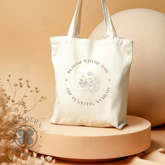 Modern Hmong Cotton Canvas Tote Bag Bloom Line Art Design