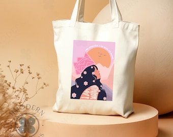 Modern Hmong Cotton Canvas Tote Bag | I am Woman Graphic Design | Minimalist Hmong Ethnic Homemade Art Accessory | Hmong Gift Ideas for Her