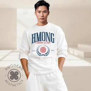 Modern Hmong Unisex Sweatshirt Pullover, Blue Preppy Minimal Hmong Clothes, Graphic Design, Hmong Asian Gifts, Hmong Inspired Trendy Quotes