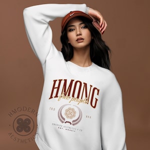 Modern Hmong Unisex Sweatshirt Pullover, Red Preppy Varsity, Minimal Hmong Clothes Designs, Hmong Asian Gifts, Hmong Inspired Trendy Quotes