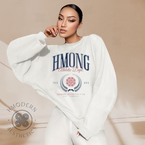 Modern Hmong Unisex Sweatshirt Pullover, Blue Preppy Minimal Hmong Clothes, Graphic Designs, Hmong Asian Gifts, Hmong Inspired Trendy Quotes