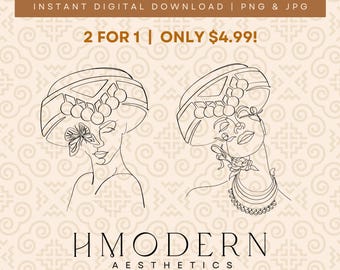 Moderne Hmong Minimal Endloslinie Kunst | Frau Mädchen Illustration Design | Hmong Wanddruck, Traditionelle Kleidung Donut Hut Blätter Zeichnung