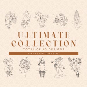 Modern Hmong Minimal Continuous Line Art Collection Bundle | Woman Girl Designs | Hmong Wall Print, Traditional Clothes Xauv Hat Drawings