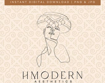 Moderne Hmong Minimal Endloslinie Kunst | Schöne Frau Mädchen Illustration Design | Hmong Wand Kunst Druck, Traditionelle Kleidung Hut Zeichnung