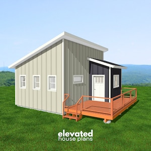 Tiny House Plans, 16x22 ADU, Small Cabin Plans, 1 Bedroom with Deck and Kitchen, Tiny Home Plans, Modern Cottage Blueprint, PDF Floor Plan