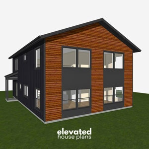 2 Bedroom Barndominium Floor Plan - Scandinavian House Plans - With Garage, Elevations, Framing Plans, Architectural Plans, Roof Plans