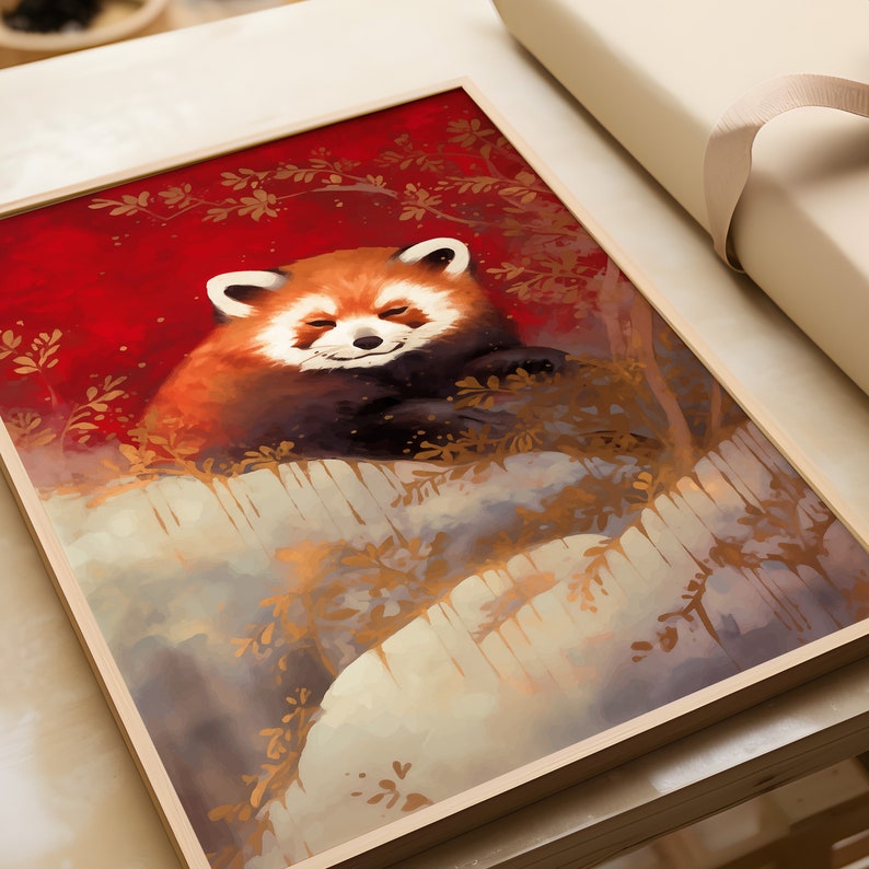 Japanese Red Panda Art Print: Japandi Style Gallery Wall - Etsy
