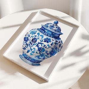 Chinoiserie Ginger Jar Print, Chinoiserie Vasenkunst, Chinoiserie Poster, Chinoiserie Poster, Chinesische Vasenkunst, Chinoiserie Décor, Blau und Weiß