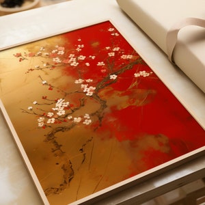 Japan Sakura Art, Japanese Sakura Print, Japanese Sakura Art, Sakura Gallery Art, Red Gold Sakura Art, Sakura Poster, Japan Style Wall Art