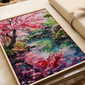 日本のウォールアート、桜のアートプリント、桜の木のウォールアート、日本の水彩画のウォールアート、ピンクの花の木のウォールアートプリント