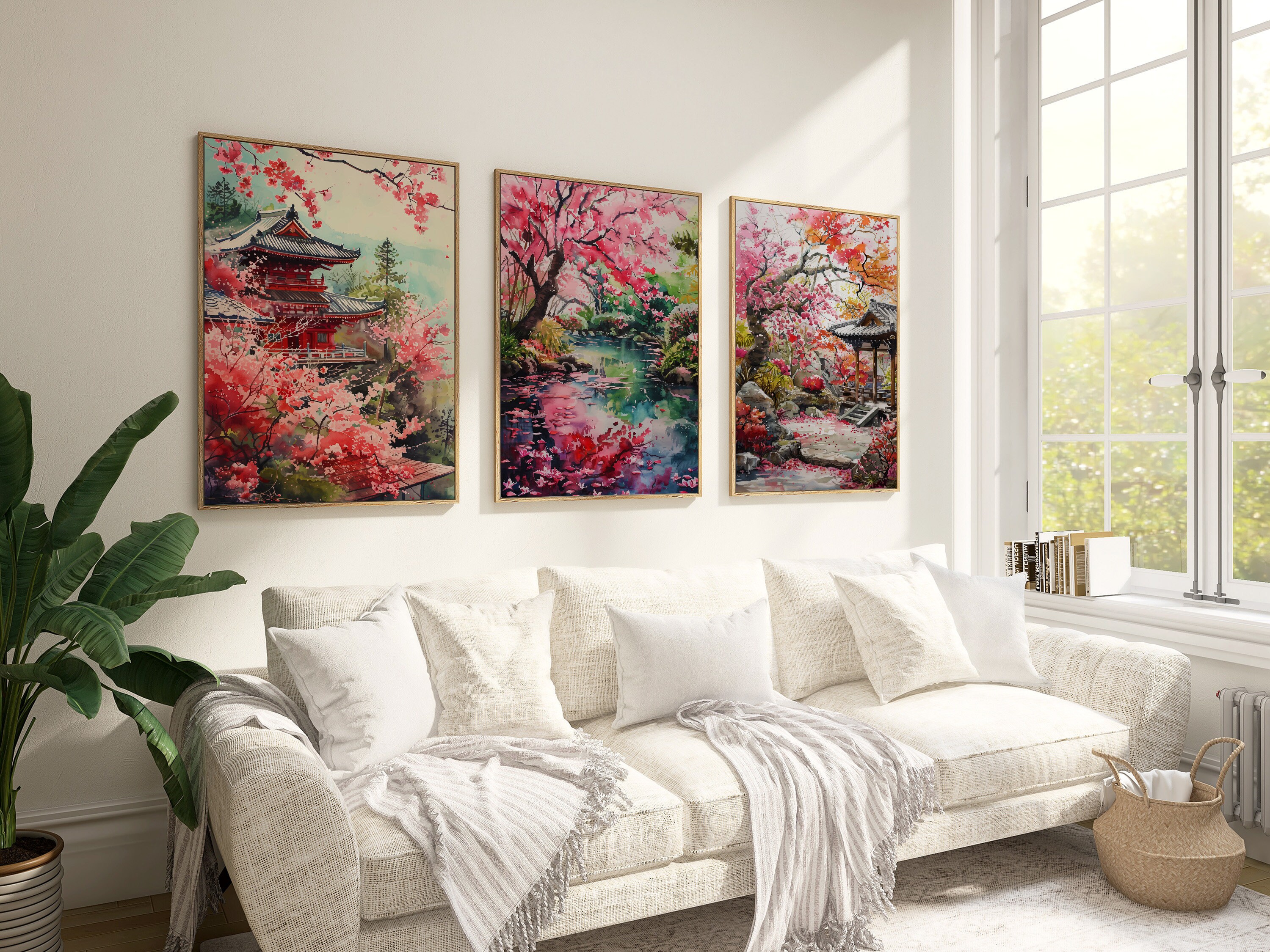 Japanese Cherry Blossom Watercolor Art Prints - Set of 3 - Etsy UK