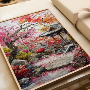 日本のウォールアート、桜のアートプリント、桜の木のウォールアート、日本の水彩画のウォールアート、ピンクの花の木のウォールアートプリント
