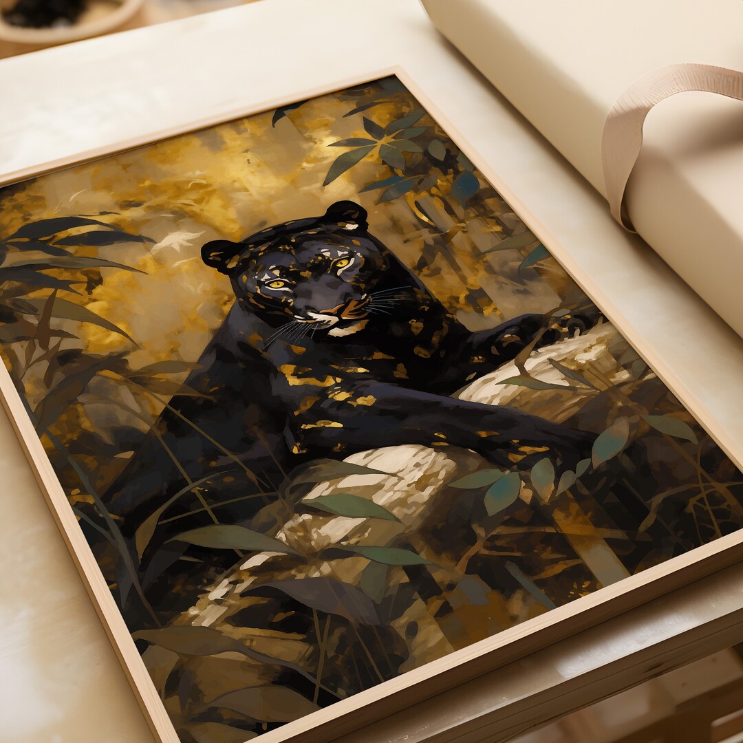 Japanese Panther Art Print: Black & Gold Panther Poster - Etsy