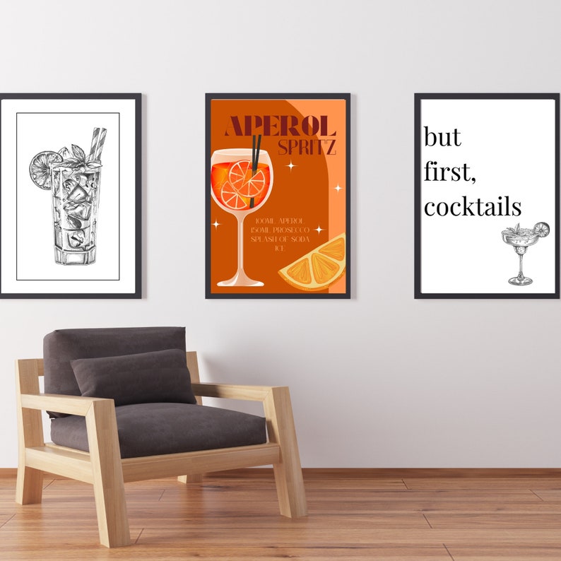 printable kitchen prints wall art, set of 6, hand... Set of 3 Printable Cocktail Art, Digital Download, Kitchen Prints ...