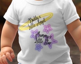 T-shirt per bambini Daddys Little Angel Mummys Little Star - Maglietta unisex morbida e accogliente con bottoni automatici sulle spalle, 100 cotone, perfetta per i giochi