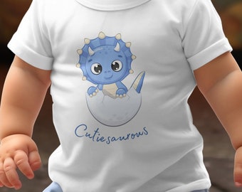 Cutiesaurous Baby T-Shirt Roaring with Cuteness Soft Cotton Poppers Stretchy Fabric