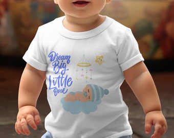 Adorable camiseta de punto para bebé con motivo Dream Big Little One en azul - Diseño unisex para niños y niñas - Hecha de tela suave y transpirable