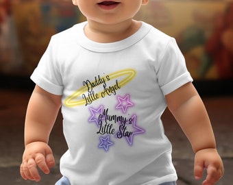 Daddys Little Angel Mummys Little Star Baby T-Shirt - Soft  Cozy Unisex Tee with Shoulder Poppers  100 Cotton  Perfect for Playdates