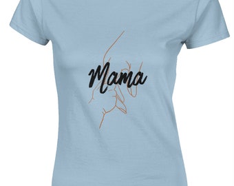 T-shirt ajusté pour femme, Mama Hand Holding assorti au tissu souple Gildan - T-shirt de liaison familiale pour mamans et enfants