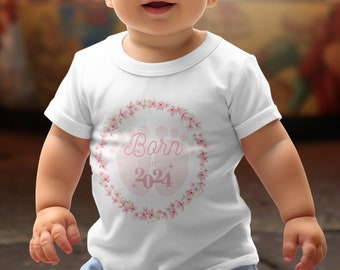 Geboren in 24 Baby T-Shirt Willkommen in der Welt Weicher Baumwollstoff mit Druckknöpfen Perfekt für besondere Ausflüge und Fotoshootings