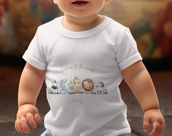 Willkommen in der Welt Tier-T-Shirt: Einschiffung auf ein Safari-Abenteuer Junge Mädchen Unisex T-Shirt Säugling Kleinkind niedlich süß Tshirt lustiges Andenken