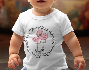 Adorable You and Me Flamingo T-Shirt for Babies and Toddlers - Soft Unisex Tee with Whimsical Flamingo Design - Poppers at Shoulder