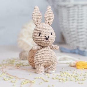 Beige Crochet Bunny Toy, Cute Bunny Plushie, Handmade Gift for Baby
