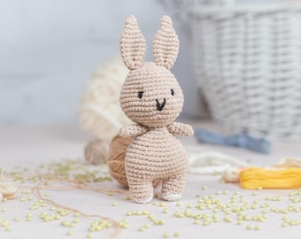 Beige Crochet Bunny Plushie, Handmade Amigurumi Gift