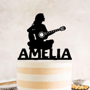 Guitar Cake Topper, Female Guitarist Birthday Cake Topper, Musician Birthday Party Decor, Country Guitar Cake Topper, Guitar Theme Birthday
